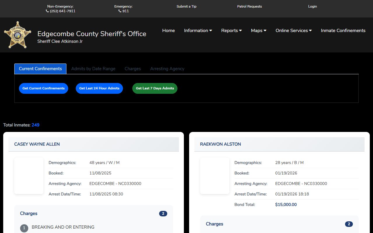 Edgecombe County inmate population roster search in Citizen Connect