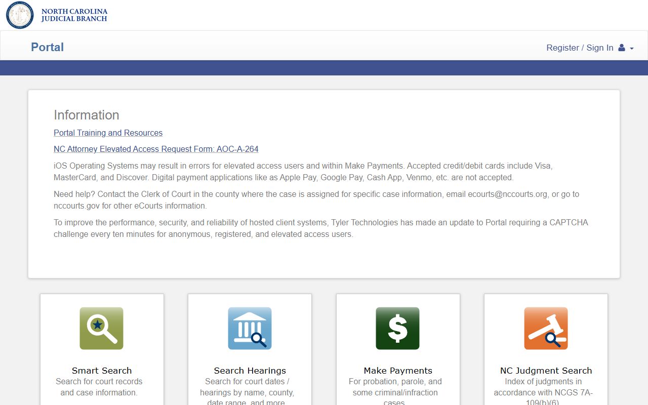 North Carolina eCourts Portal Smart Search and hearing search options for Edgecombe County cases